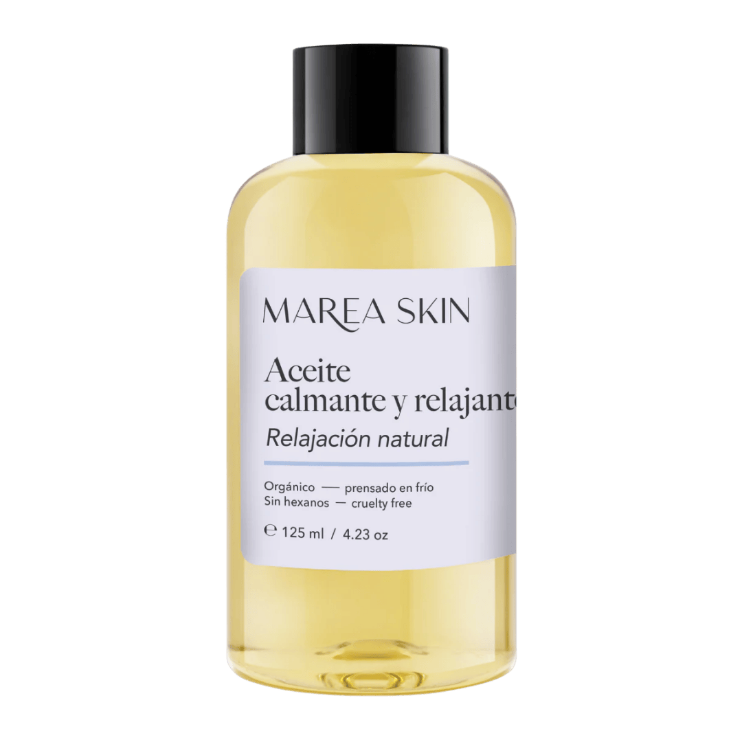 Aceite corporal calmante y relajante 125 ml con fondo transparente