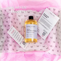 Aceite calmante y relajante en su caja y con los complementos que incluye la compra
