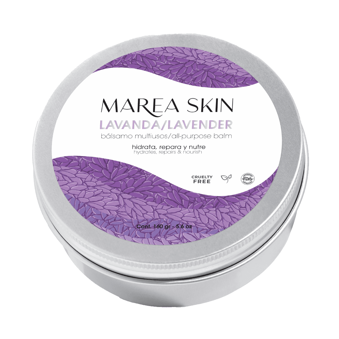 Bálsamo corporal multiusos de lavanda con fondo transparente