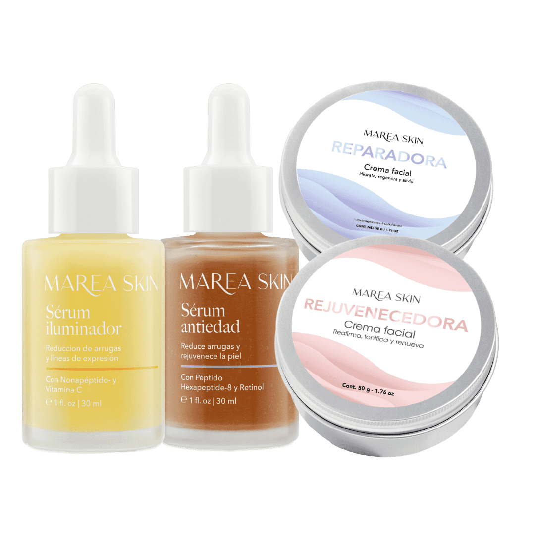 Kit skincare completo con sérum antiedad fondo transparente
